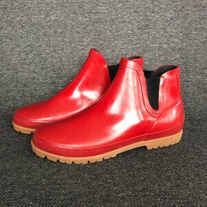 L.L.Bean Wellie Chelsea Rain Winter Snow Boots Red Rubber Waterproof Men's US 9M